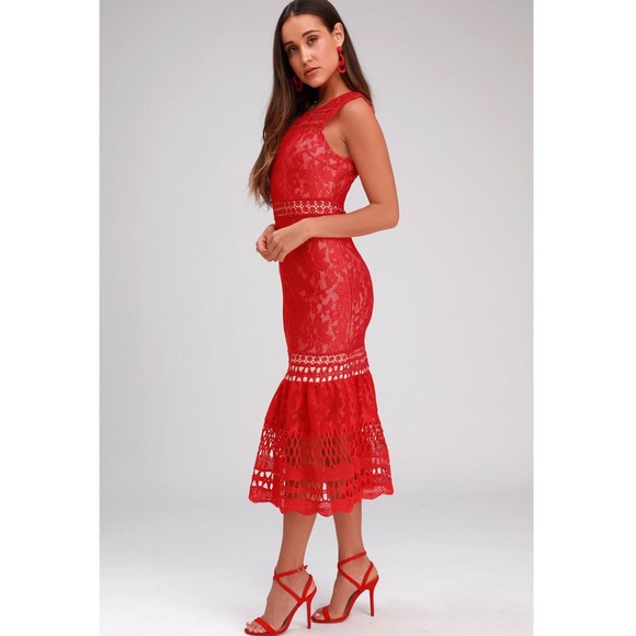 Lulu’s Lace Dress Cocktail Mermaid Maxi Crochet - Picture 4 of 7